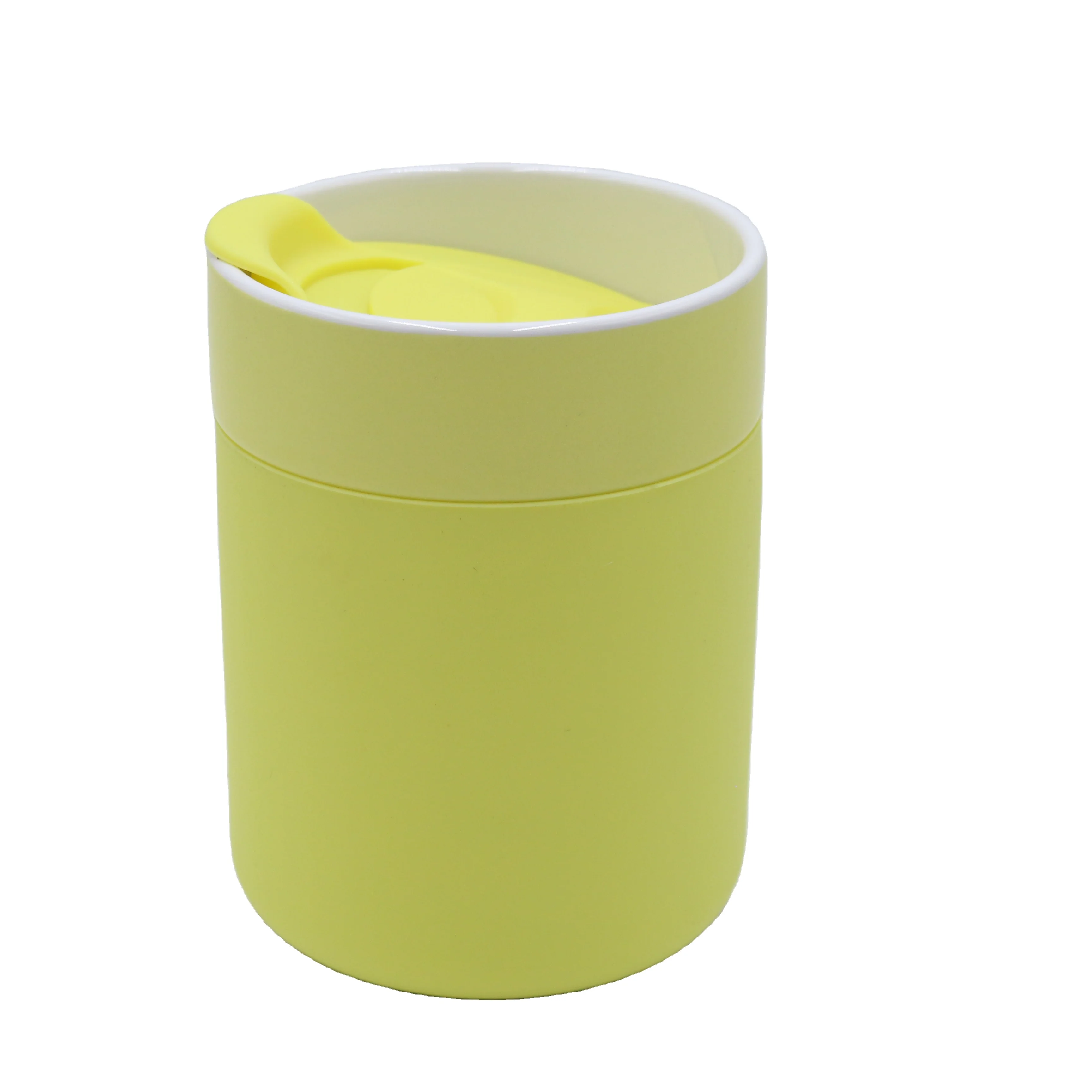 Custom nordic ceramic travel coffee mug plastic lid logo cup with silicone ring