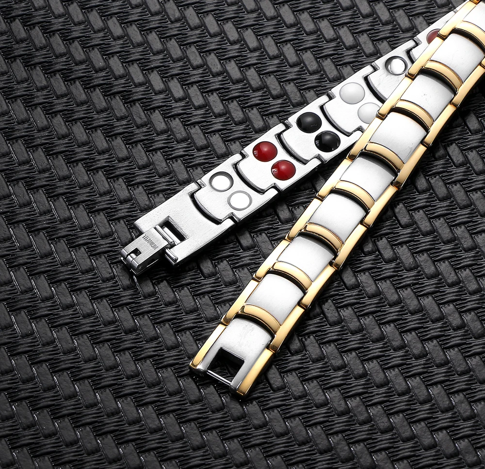 Top Manufacturer Wholesale Health Two Tone Gold Plated Magnetic Germanium Stainless Steel Bracelets For Men
