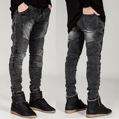Mens Jeans Ripped Distressed Skinny Pencil Pants Solid Color Streetwear Hip Hop Clothing Denim Wholesale Pants