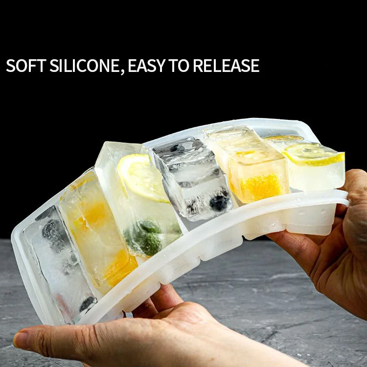 Large and Long Ice Cube Tray Silicone Freezing Container with Lid for Whiskey Water Bottle Food Leftovers Baking Home Kitchen