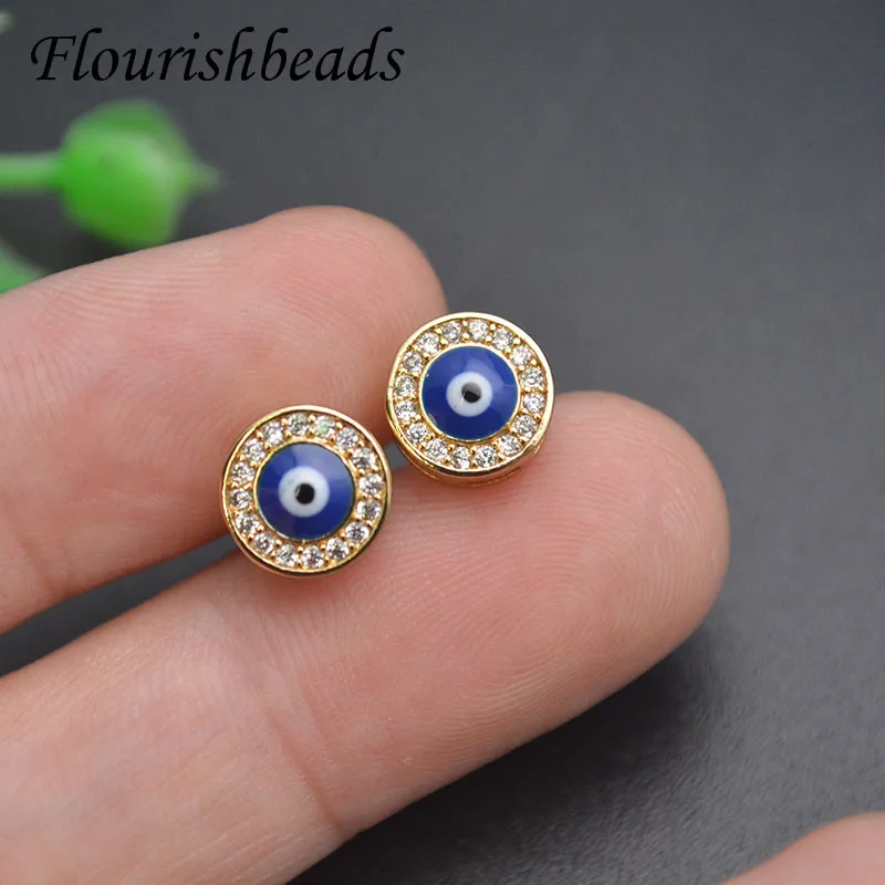 Hot Sale Anti-fading Blue Enamel CZ Paved Round Eyes Shape Stud Earring for Women Men Jewelry Wedding Birthday Party Gifts