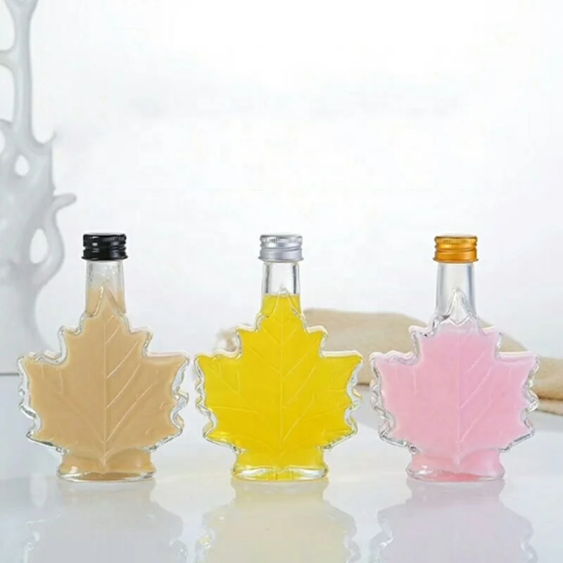 
Unique 100ml Maple Leaf Shaped Glass Bottle Glass Beverage Bottle Dark Rum bottle with Screw Cap 