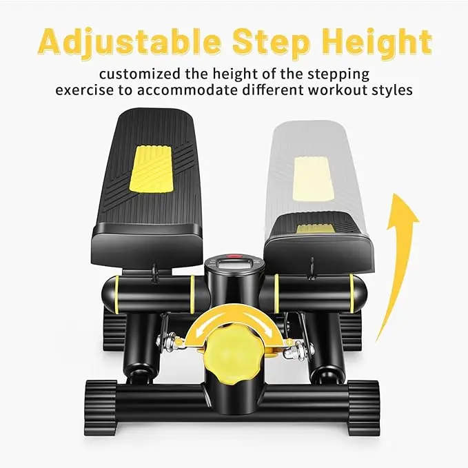 Mini Stepper Stair Stepper Black and Yellow Exercise Equipment with Resistance Bands home gym workout Office Fitness