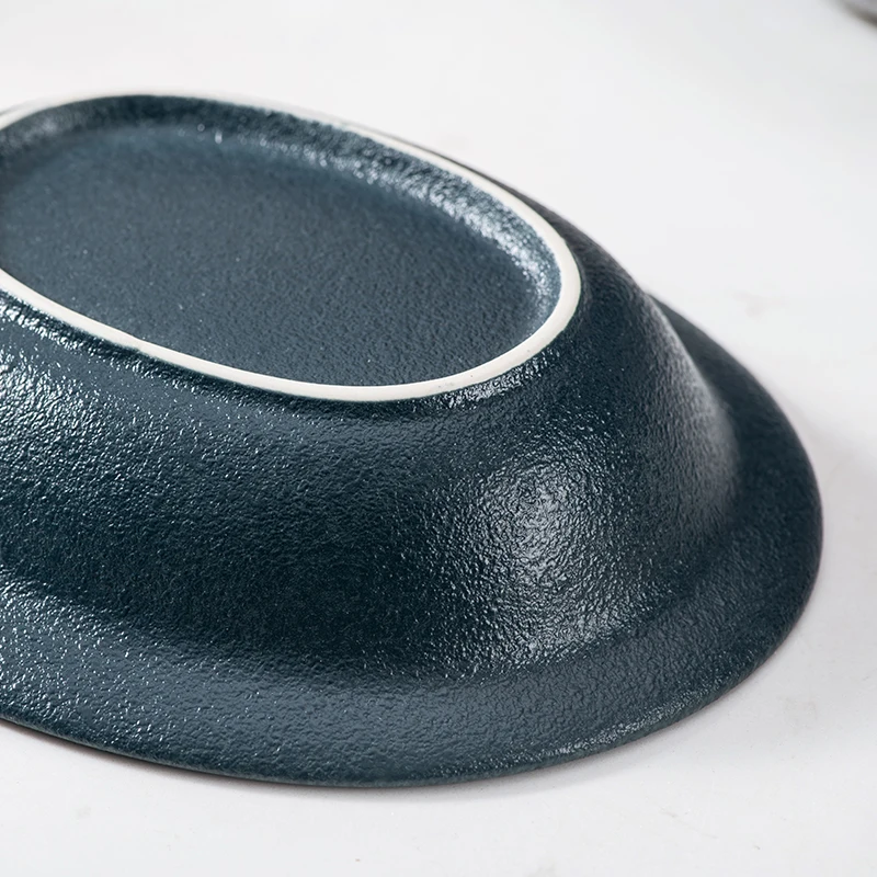 Retro Minimalism Style Dinnerware Set Round Porcelain Blue Marbling Tableware Plates Dish Set Ceramic Dinner Plate