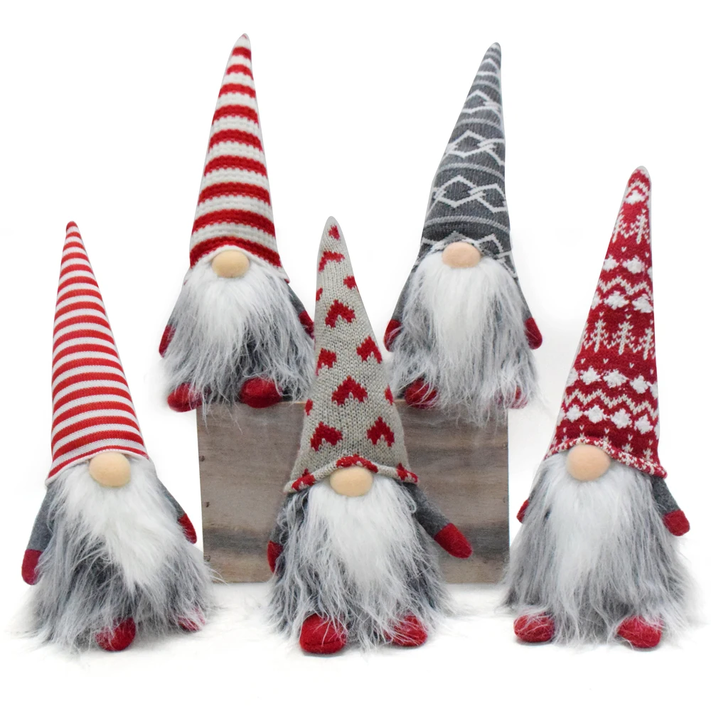 Boheng Holiday Elf Home Ornaments Tomte Santa Scandinavian Figurine Snowflake Classical Knitted Christmas Gnomes Decorations