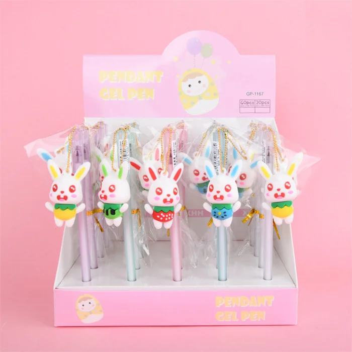 New product for 2024 New Cartoon Neutral Pen Pendant Silicone Cute Rabbit Strawberry stationery Gel pen for Girls