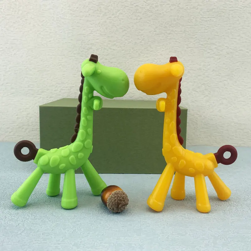 100% Food grade silicone BPA Free Safety Funny Fruit Teethers Brush Silicone Toys Natural Giraffe Baby Teether
