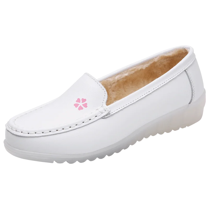 Comfortable Cow Leather Hospital Nurse Shoe Anti Slip Loafer White Nursing Shoes For Nurse