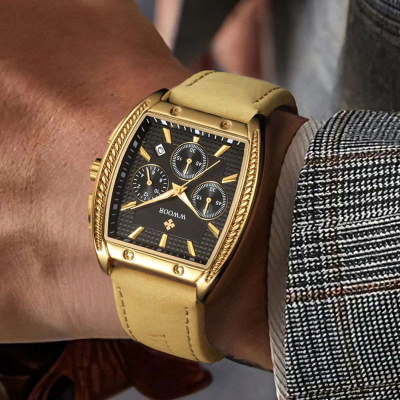 2023 Latest Models WWOOR 8848 Men Watch Genuine Leather Strap Sports Gold Quartz Wristwatch Montre Homme Luxury