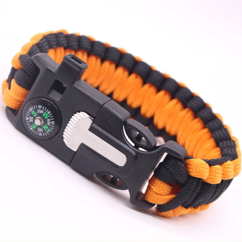 Man Woman Leisure Wristband Outdoor Survival Rope Bracelet Multifunctional Compass Thermometer Whistle Band