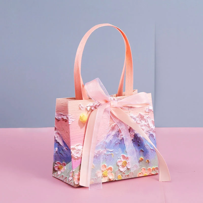 Custom Logo New Art Oil Painting Hand Carrying Festival Souvenir Tote Gift Packaging Paper Bag