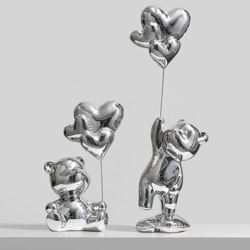 Manufacturers Wholesale Creative Balloon Bear Ornaments Electroplating Cute Bear Living Room Home Decorations Light Luxury