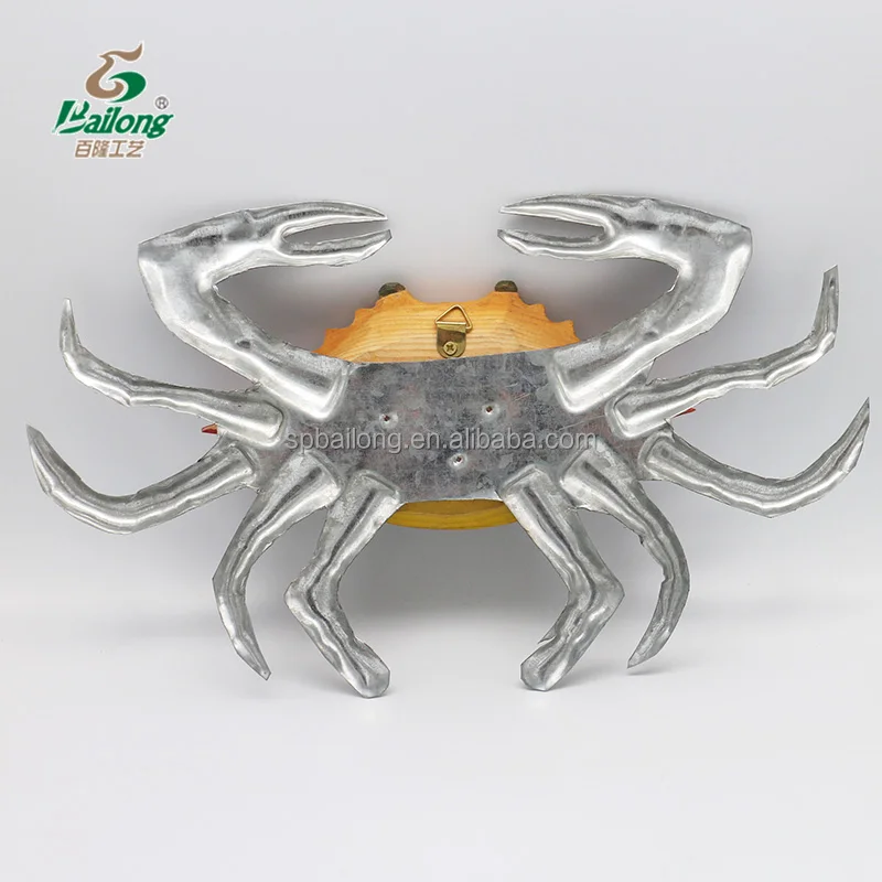 BSCI factory folk art crab shape wood carving craft  metal nautical wall decor