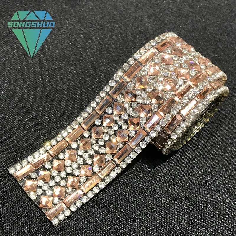 Hot Melt Adhesive Clothing Edging Auxiliary Material Glass Rhinestone Tape Rose Gold Rhinestone Trim