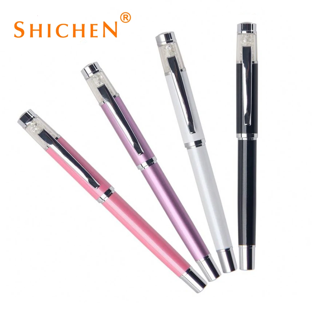 Hot selling metal elegent crystal gel refills ball pen business and wedding gift metal roller pen