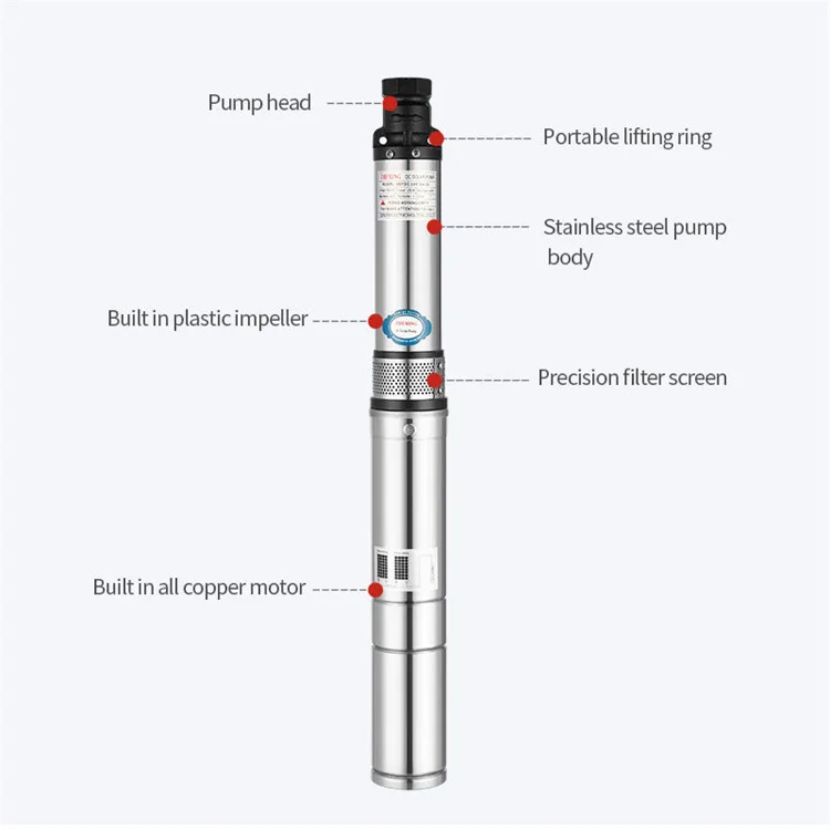 Zheming Car Washing 48 Volt Dc Motor Solar Submersible Pump For Water Agriculture In Large Flow