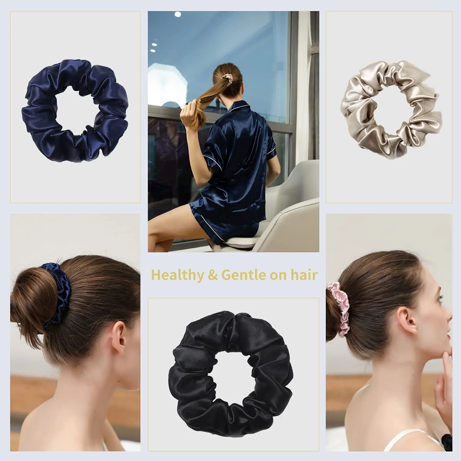 Custom Logo Hair Bands For Ponytail Holder 100% Silk Hair Scrunchies Set Oversized Hair Scrunchies Silk