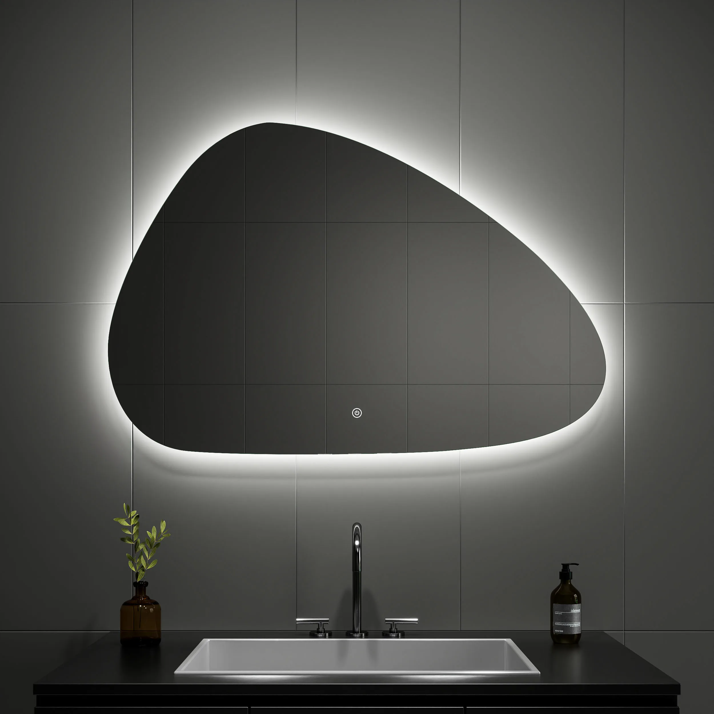 Manufacturers Smart Touch Adjustable Modern Asymmetrical Wholesale Hotel Backlit Vanity Led With Light Irregular Bathroom Mirror