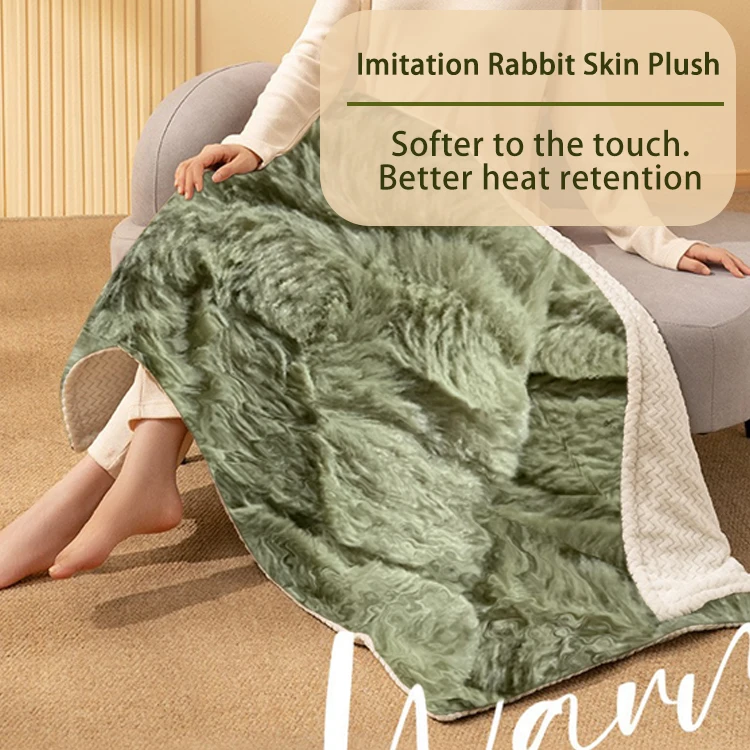 Army Green Reversible Flannel Heated Throw Electric Blanket Machine Washable Heated Blanket