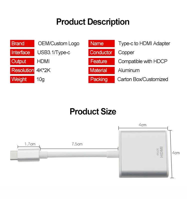  USB 3 1 Тип C до 4K HD конвертер USB-C