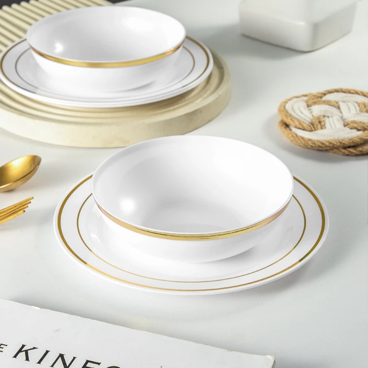 Hot sell Gold Rim 3.5 4.5 5.57 8inch Soup Sauce Salad Bowl Gift Set Bronzing side bowl disposable plastic large diameter bowl