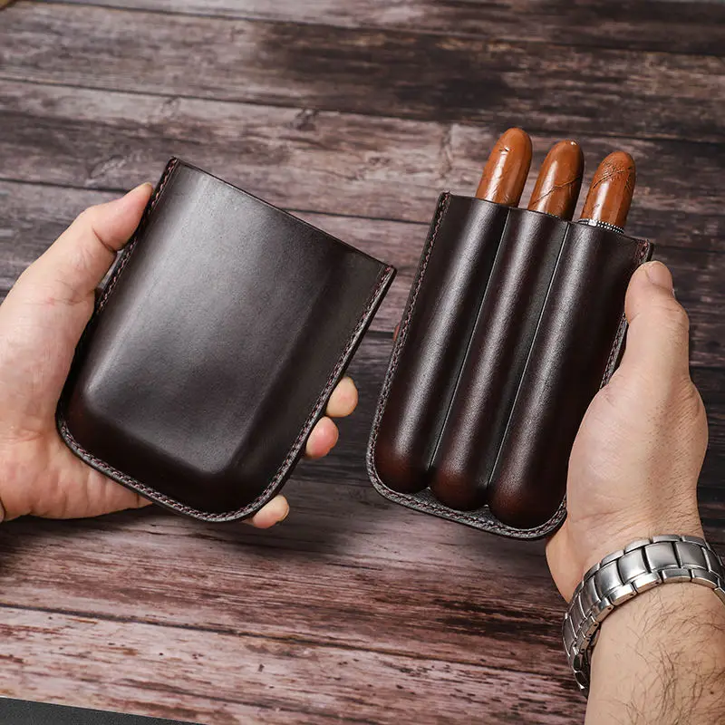 Mini Portable Customized Custom Promotion Gift Luxury Travel 3 Finger Humidors Cigarette Case Leather Cigar Cases/Humidors