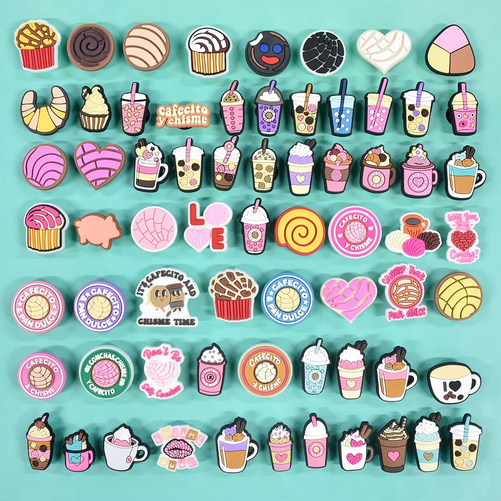 Popular Mexican Food Concha Cafecito Shoe Charms for Clog Decoration Charms for Kids Shoes Accessory for Wholesale