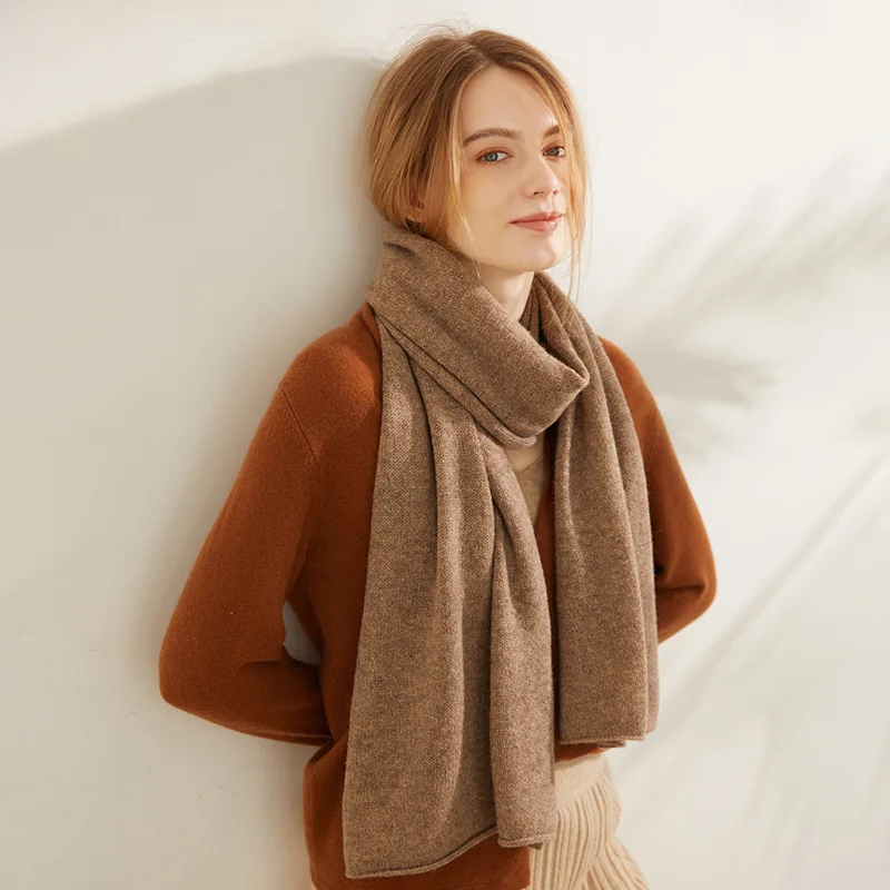 50% lambs wool 50% yak wool winter men women scarf plain knit neck warmer luxury elegant ladies rolled edge wool scarves stoles