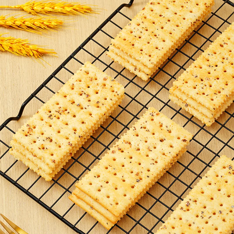Soda Salty Biscuit Black Truffle Ham Chia Seed Quinoa Flavor Healthy Food Afternoon Tea Snack Cookies Wholesale