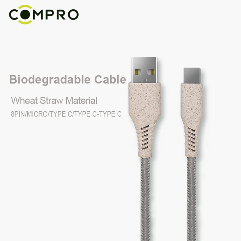 Biodegradable data cable Nylon Braided Type-C to C Micro 8PIN lightning Mobile Phone USB Data Cable wheat straw fiber USB cable