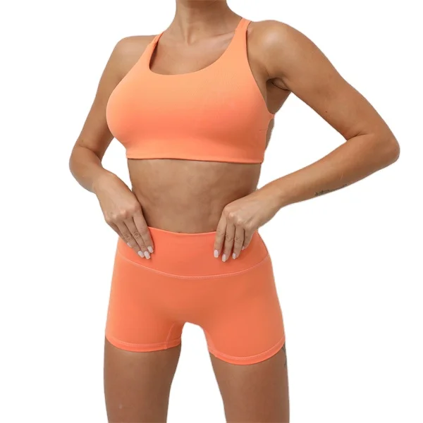 Cross Back Yoga Two-piece Running Tight Sports Fitness Wear Sets for Women