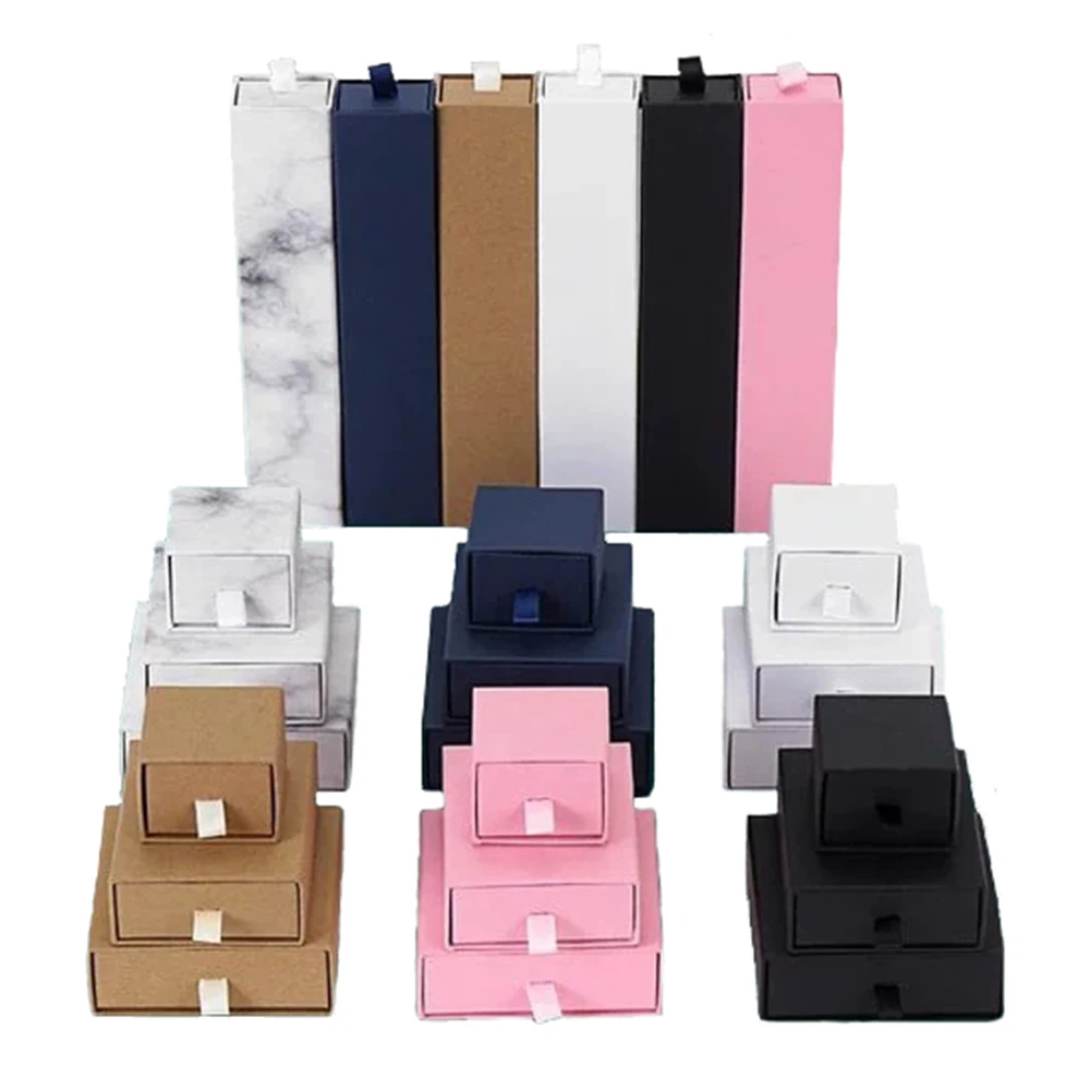 Luxury White Cardboard Custom Logo Drawer Paper Pink Jewelry Boxes Bracelet Necklace Rectangle Embossed Packing Jewelry Box