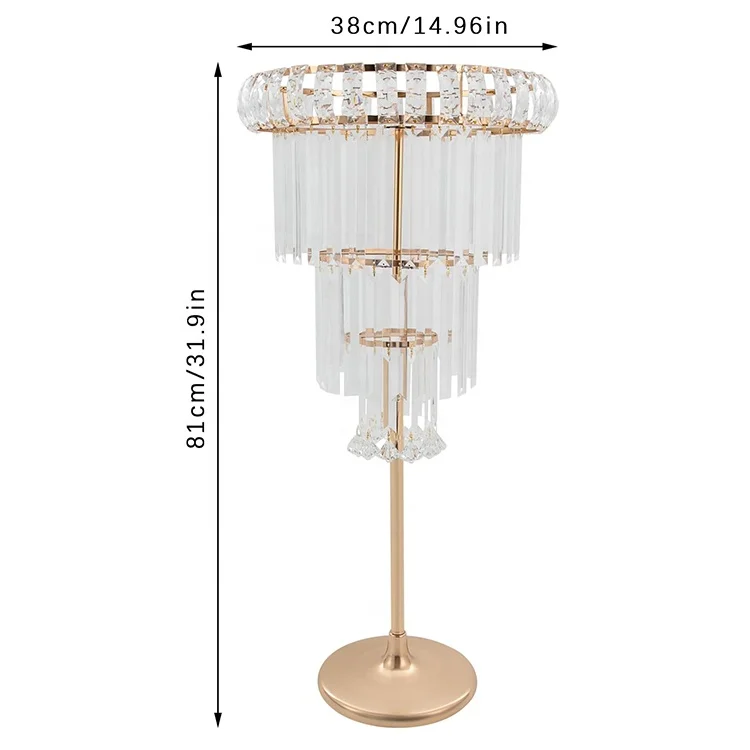 Large Crystal Tall Gold Metal Flower Stand Light Acrylic Centerpieces Wedding Decoration for Events Party Supplies