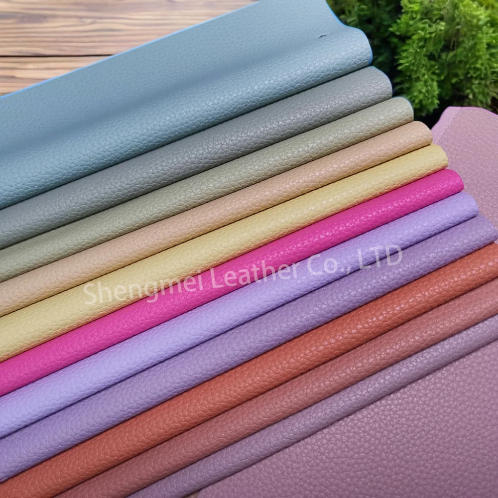 PVC Soft Semi-Silicon Litchi Texture Synthetic Leather Fabric Stretchable for Car Seat Sofa Decorative/Bag Use