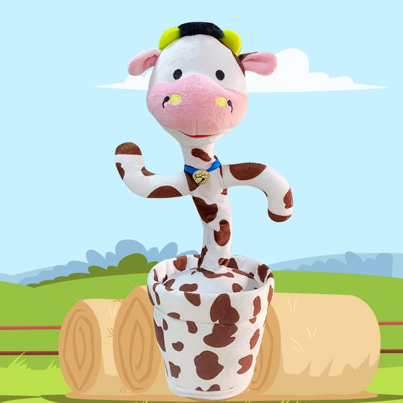 Dancing and music plush toys new cow dancing plush toy light record