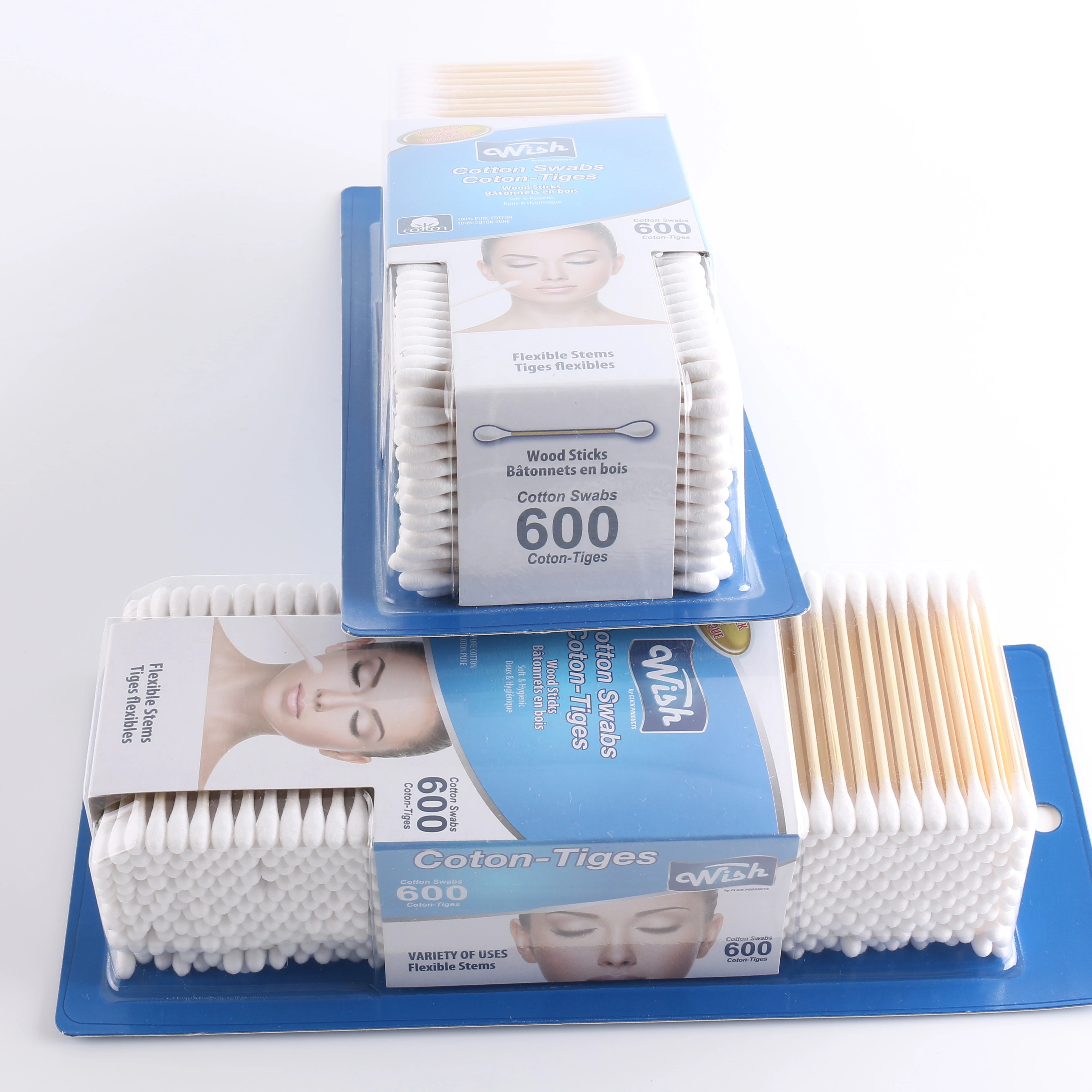 Оптовая Продажа с фабрики высококачественные деревянные палочки из чистого хлопка двойным наконечником 600 шт. бамбуковые ватные в открытке