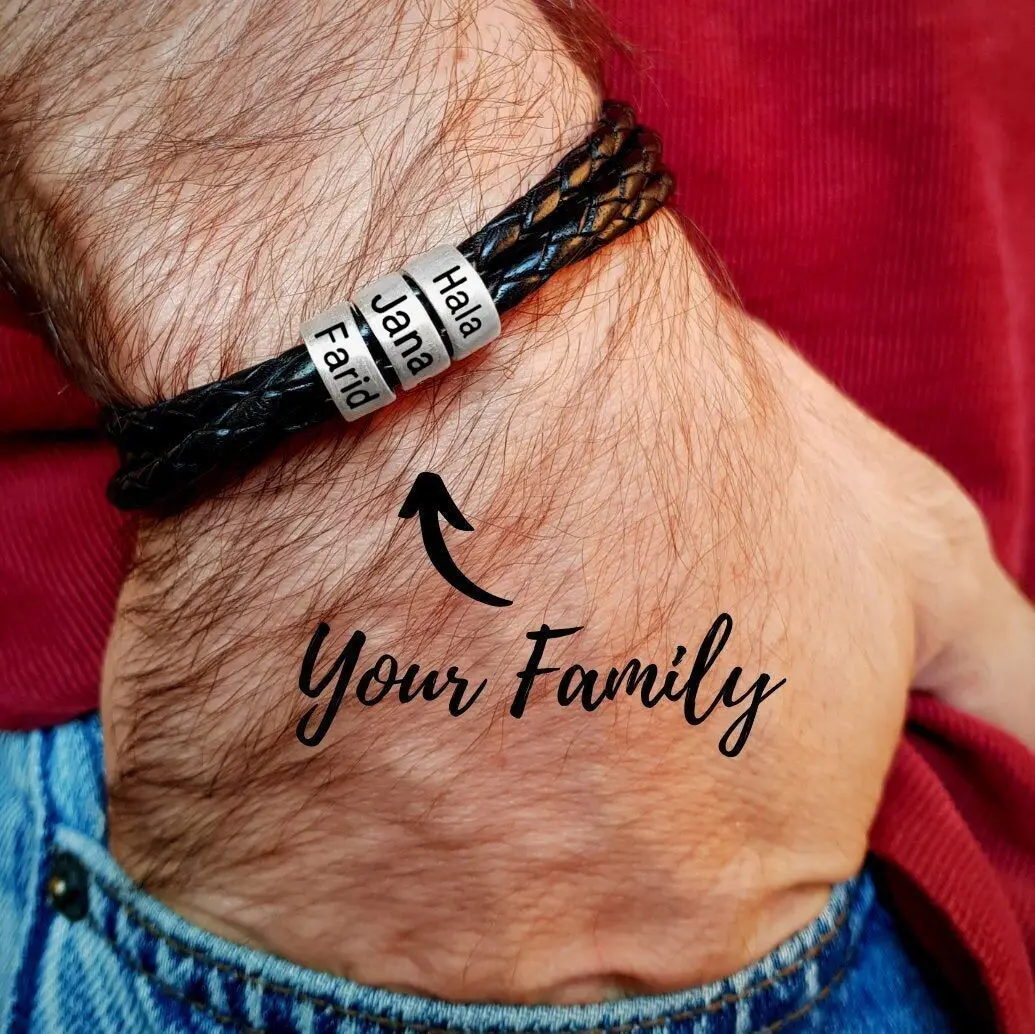 Modalen Stainless Steel Family Braided Personalized Engraved Name Men Custom Leather Man Bracelets