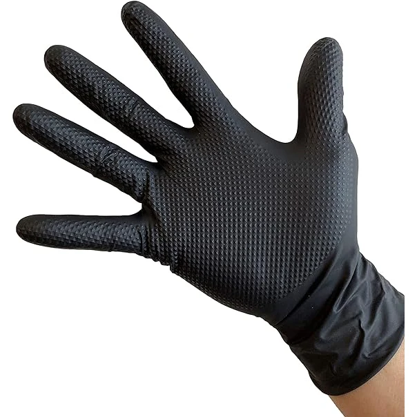 hand medical glove disposable 8 mil nitrile black boxing diamond texture nitrile gloves disposable latex free box of 100