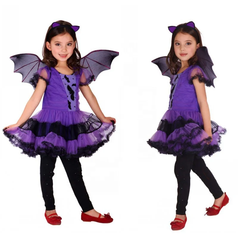 Purple Bat Kids Costumes Girl Witch Halloween Fancy Dress Costume