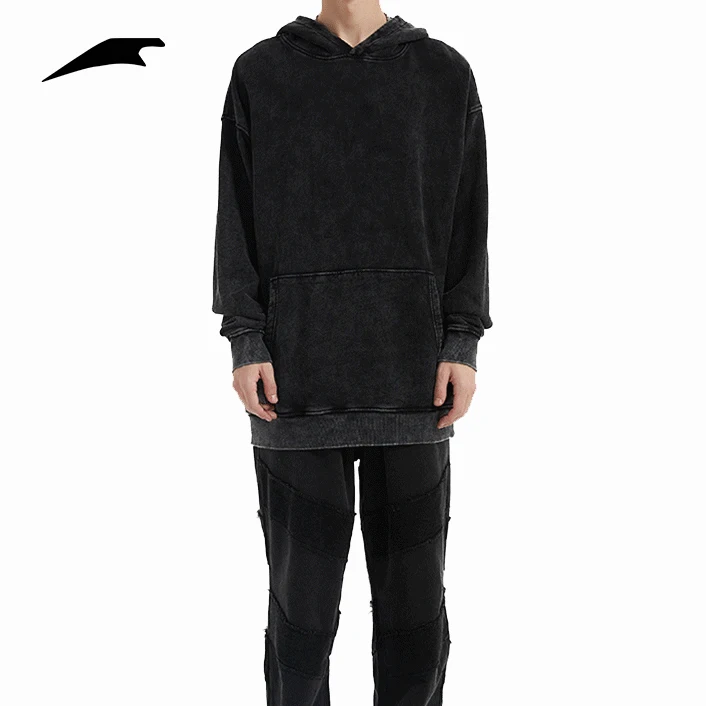 Men Personality Hooded Sweatshirts  Distressed Taded Vintage Streetwear Trendy Big Pocket Pullovers Clothing