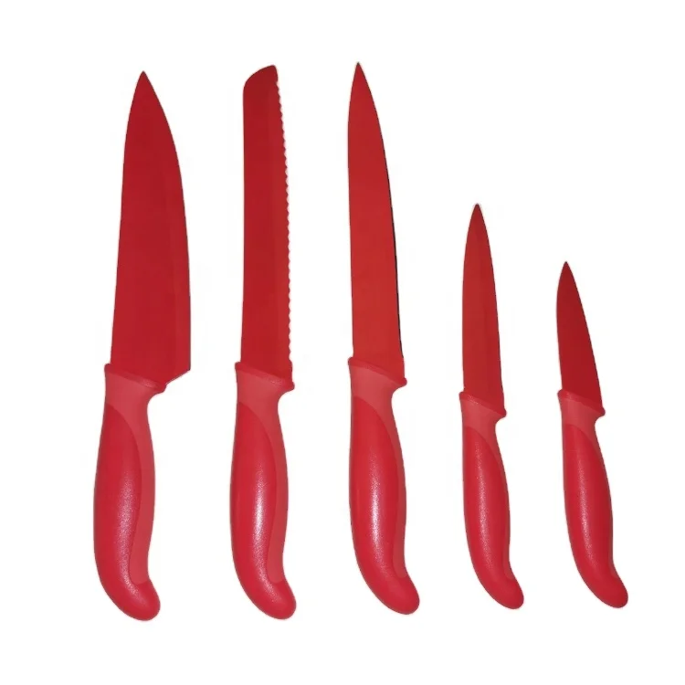 
2021 Best Selling LFGB Red Colored Stainless Steel 6pcs Kitchen Knife Set 