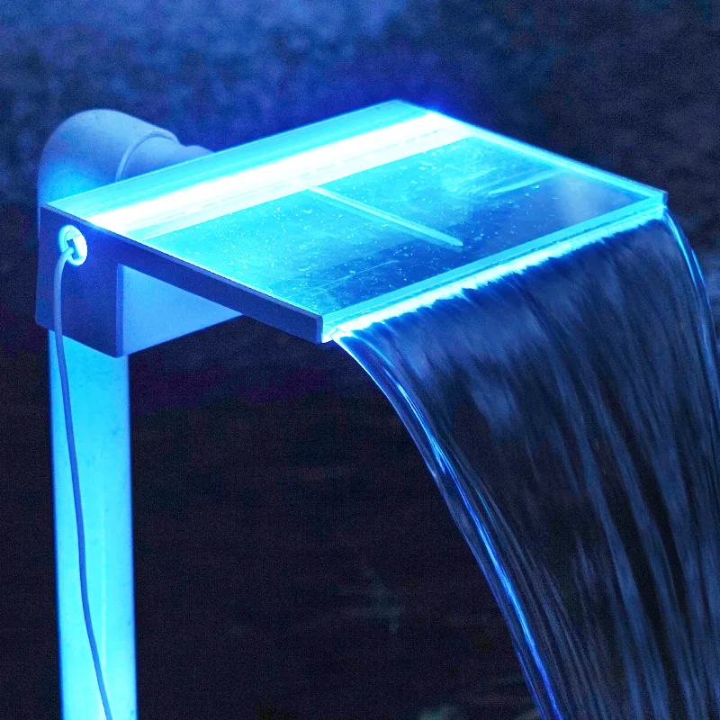 Landscape Fixed Mounted Water Descent Acrylic Fountain Garden Spillway Swimming Pool Led Waterfall Lights