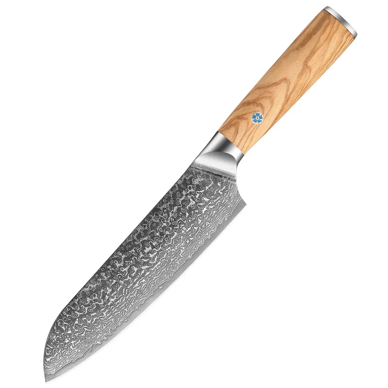 Professional Cooking Tools 7Pcs Olive Wood Handle Damascus Steel Santoku Utility Boning Chef Knife Kitchen Knife Set