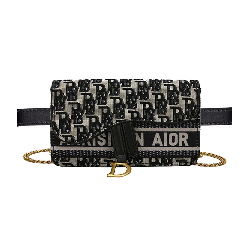 Luxury Oblique Printed Canvas Saddle waist bag fanny pack for women Chain Shoulder Messenger Bag Clutch 3-in-1
