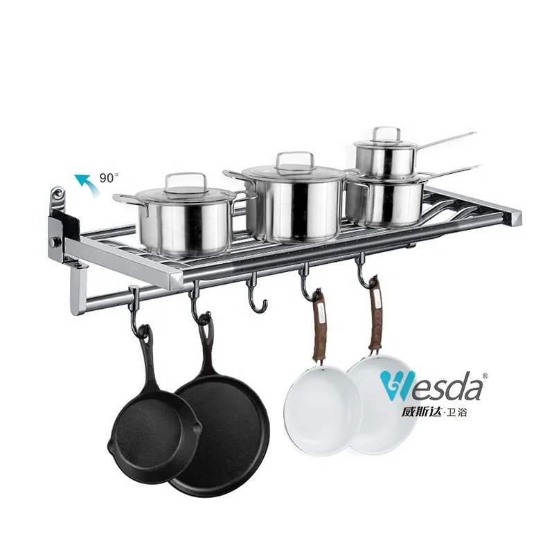 WESDA Multi-Purpose Kitchen Cookware Organizer Utensils Hooks Wall Mounted Pots and Pans Holder Hanging Pot Rack