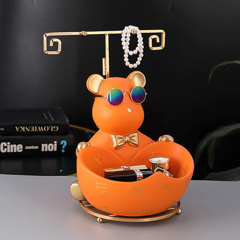 Creative Bear Statue Storage Box Nordic Home Decor Living Room Table Decor Snacks Storage Tray Figurines Crafts With Glasses
