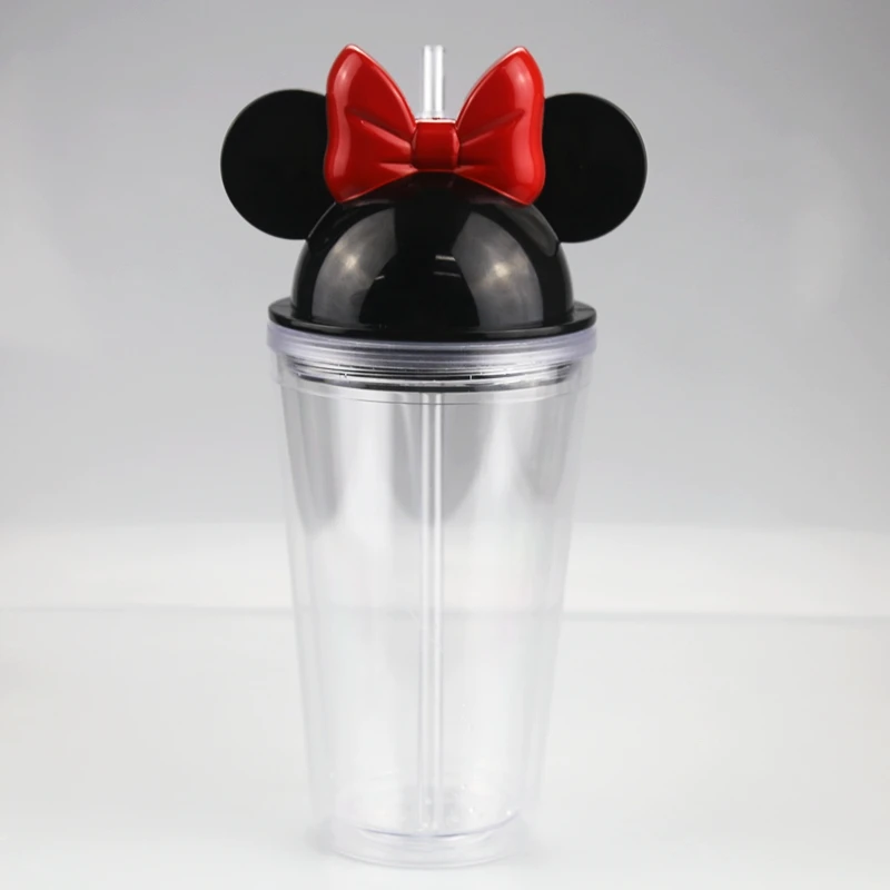 
Homefish OEM Cute Style 450ml Mickey Lid Double Wall Acrylic Plastic Insulated Travel Tumblers Minnie Tumbler With Straw For Kid 