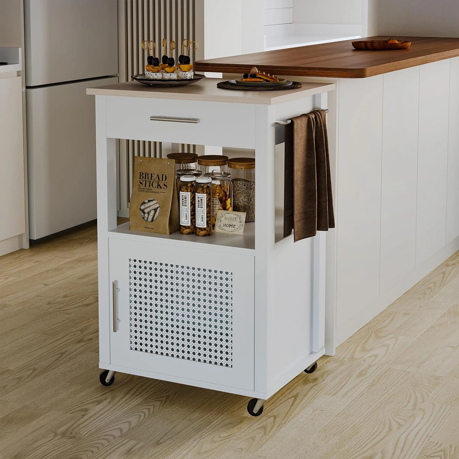 Rolling Kitchen Cart Storage Cabinet and Drawer,Small Kitchen Island Cart on Wheels with Wood Top Kitchen Trolley Cart