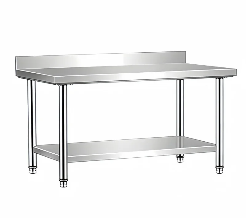 Modern Stainless Steel 2-Layer Kitchen Utility Table Fast Food Dining Table for Restaurant Use Metal Working Table for Prep Work