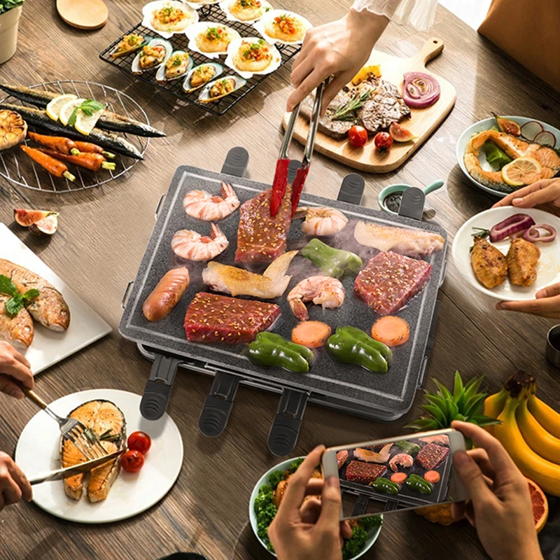 Korean Style Electric BBQ Barbecue Grill Non-Stick Stone Plate Griddle Small Raclette Grill